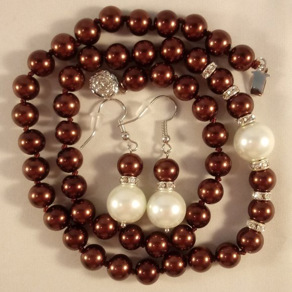 Dark Brown AAA South Sea Shell Pearl Necklace + Matching Earrings Gorgeous Gift